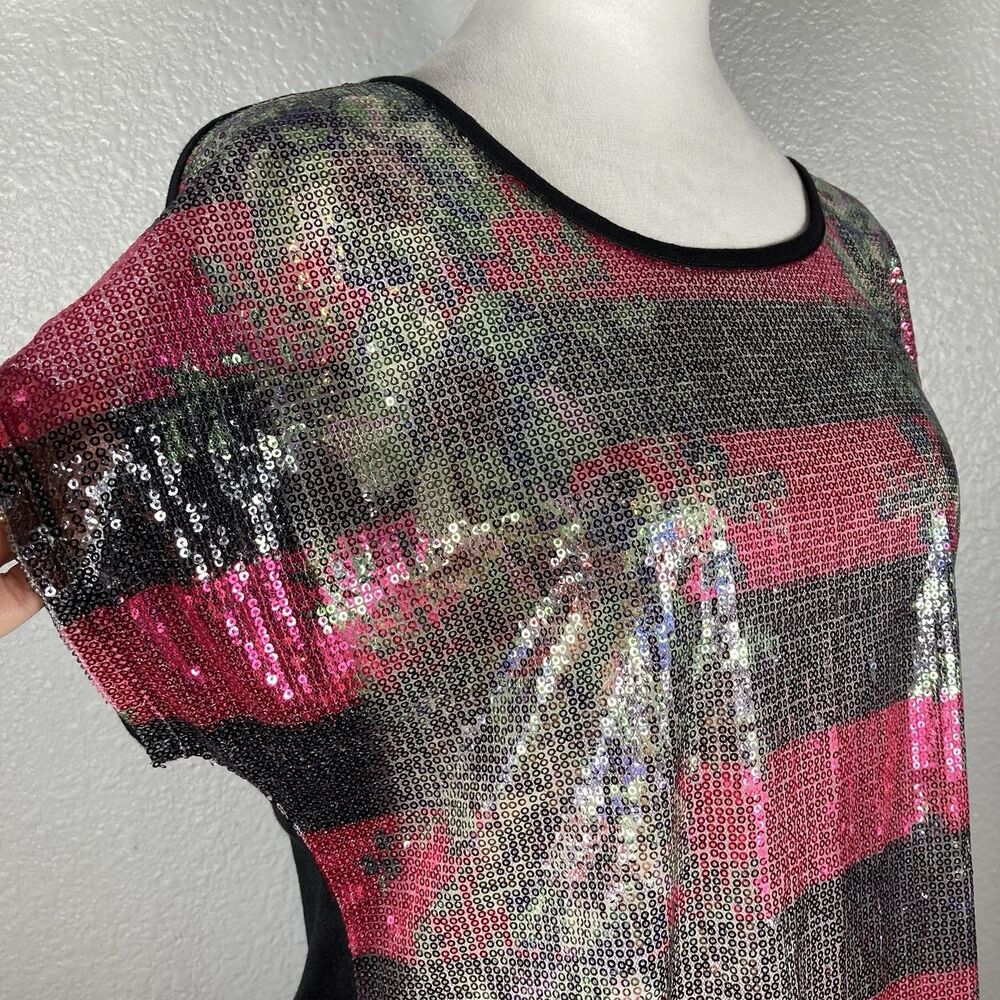 Sequin Top L Floral Sheer Shimmer Blouse Sparkle Whimsigoth Glam Cato - Picture 2 of 14